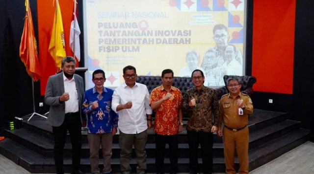 Seminar nasional oleh FISIP Universitas Lambung Mangkurat, Selasa (7/2/2023) pagi, bertempat di Aula Theater Gedung 1 FISIP ULM Banjarmasin, Kalsel. (Foto: Bappedalitbang Kabupaten Banjar)