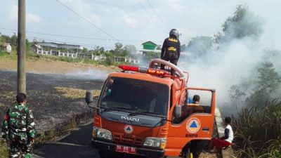 Badan Penanggulangan Bencana Daerah (BPBD) Kabupaten Banjar lakukan penanganan pada kebakaran hutan dan lahan (Karhutla) yang terjadi di Desa Penjambuan, Kecamatan Sungai Tabuk, Senin (21/8/2023) siang. (Foto: Kominfo Kabupaten Banjar/Katajari.com)