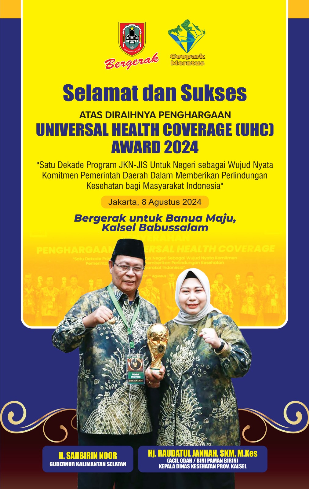 H Sahbirin Noor Paman Birin Hj Raudatul Jannah Acil Odah Penghargaan Universal Health Coverage (UHC) Award 2024