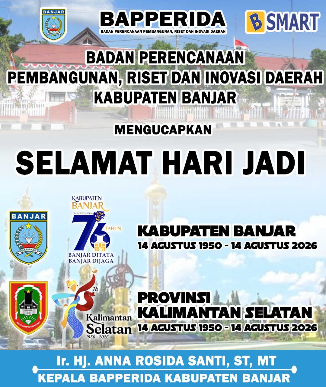 Ir H Anna Rosida Santi Bapperida Kabupaten Banjar Selamat Hari Jadi ke-76 Kabupaten Banjar dan Provinsi Kalimantan Selatan