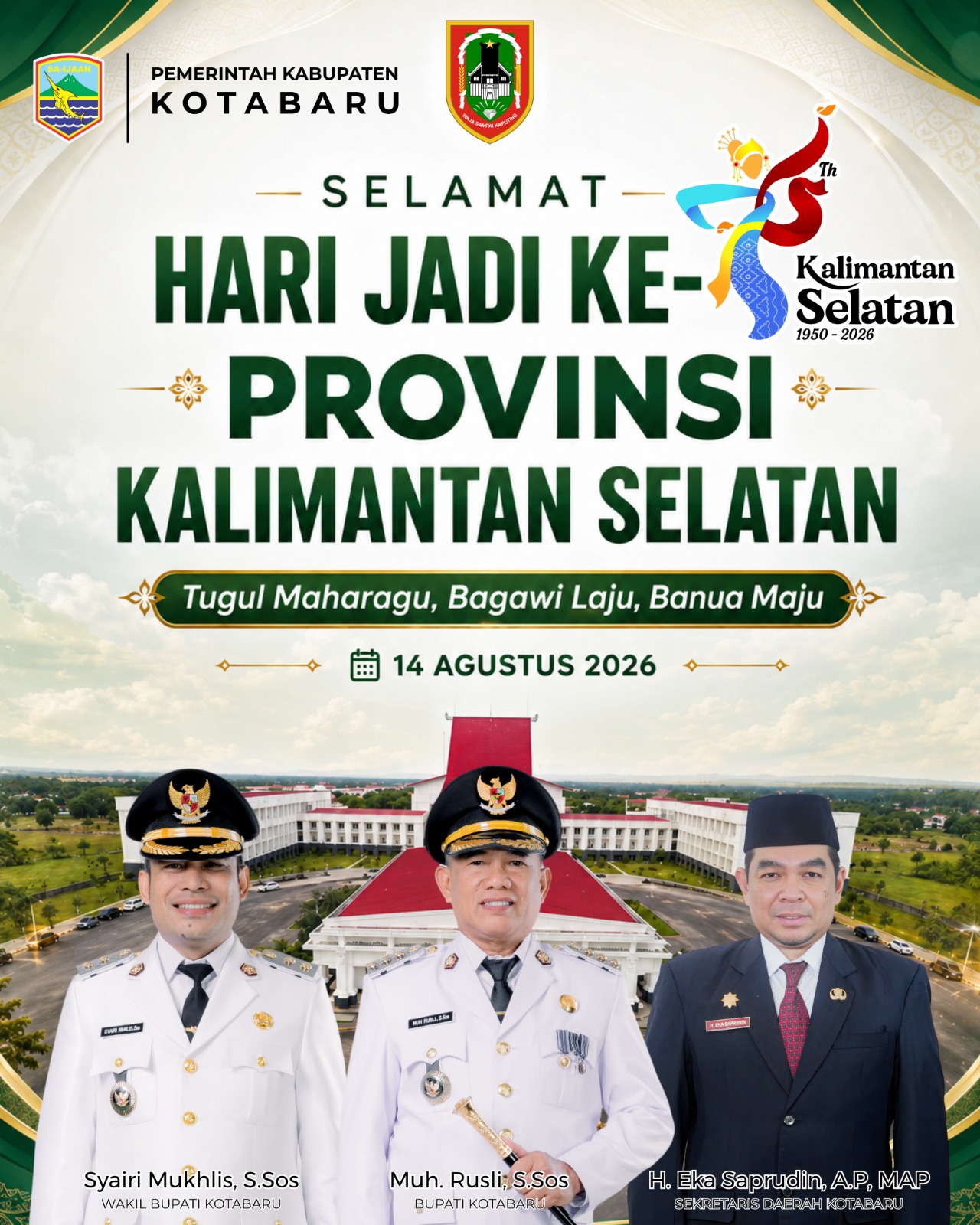Pemerintah Kabupaten Kotabaru Mengucapkan Selamat Hari Jadi ke-76 Provinsi Kalimantan Selatan 14 Agustus 2026