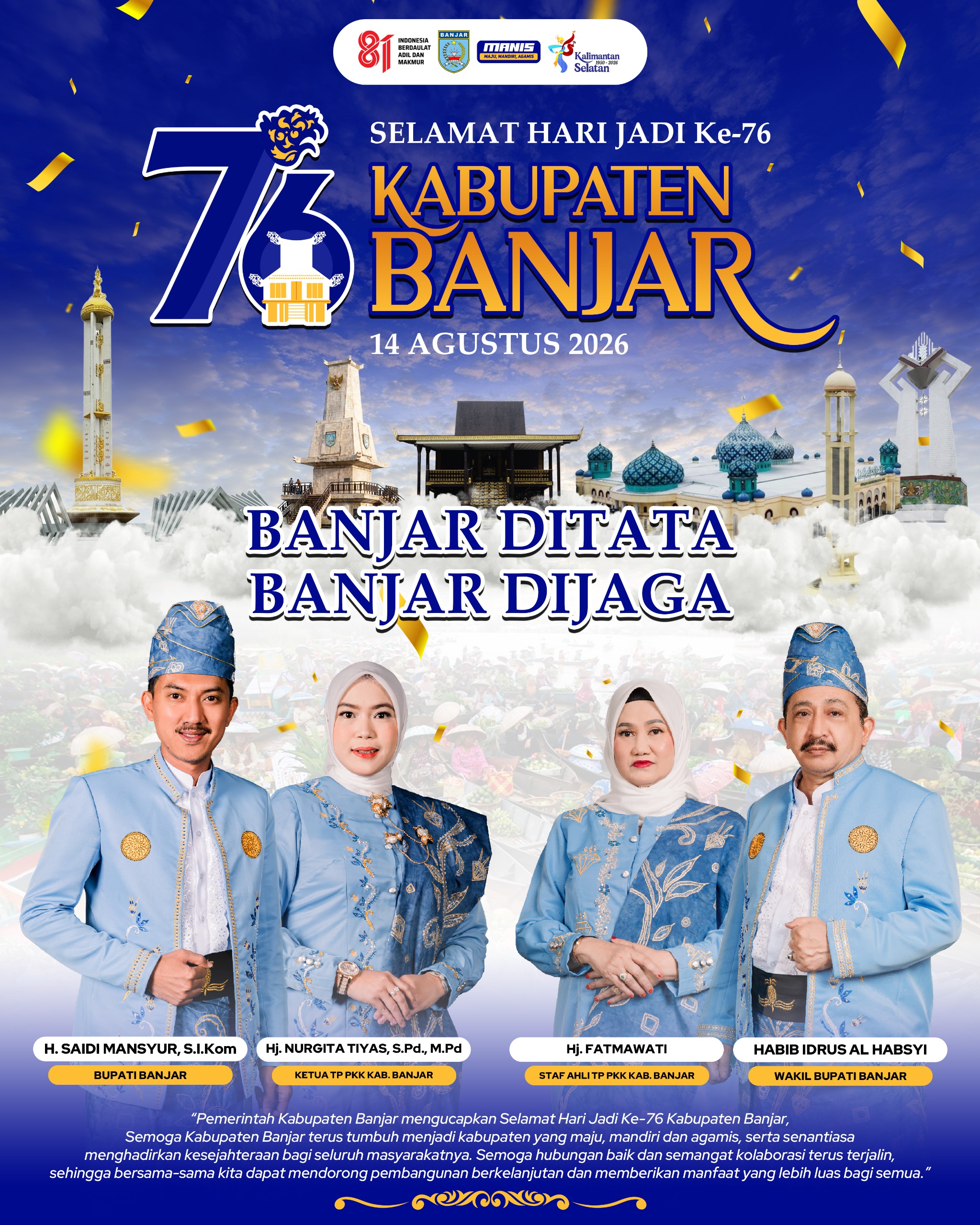 Selamat Hari Jadi ke-76 Kabupaten Banjar 14 Agustus 2026
