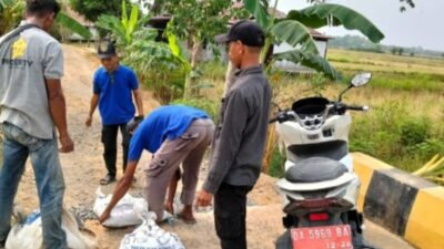 Tingkatkan Akses Masyarakat,  Aparat Desa Pematang Baru dan Warga Perbaiki Jalan